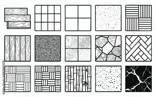 Wood Planks, Ceramic Tiles, Marble, Bamboo, and Parquet PatternsPrint