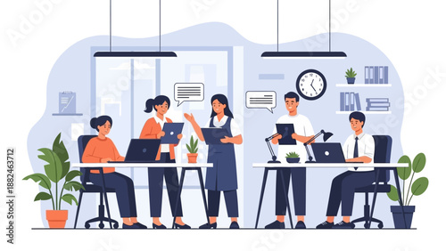 Group of Colleagues Working Together in Office.