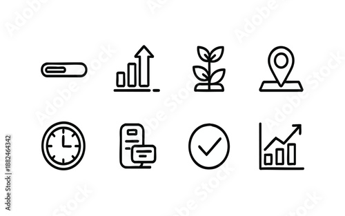 Progress Growth and Business Efficiency Line Icon Set