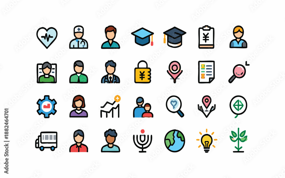 Fototapeta premium Sectors of Society and Business Flat Vector Icons