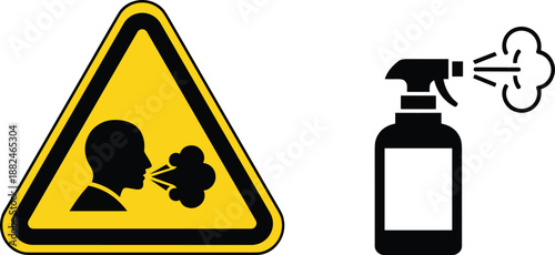 Chemical spray warning sign illustration showing hazard symbol, safety caution icon, toxic fumes alert graphic, dangerous substance exposure warning for protection awareness
