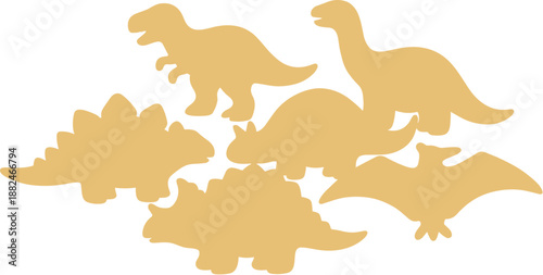 Simple Silhouette Different Dinosaur Species Prehistoric Animal Fauna Illustration