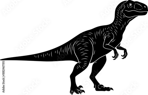 Agile velociraptor dromaeosaurid dinosaur, standing poised with its distinctive sickle claw, detailed vector illustration.