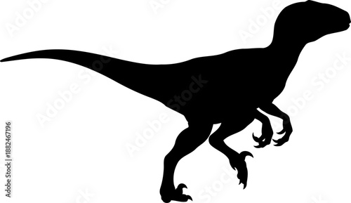 Agile velociraptor dinosaur silhouette, a bipedal theropod in a dynamic running pose.