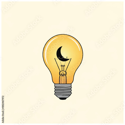 Light Bulb with Crescent Moon Inside.