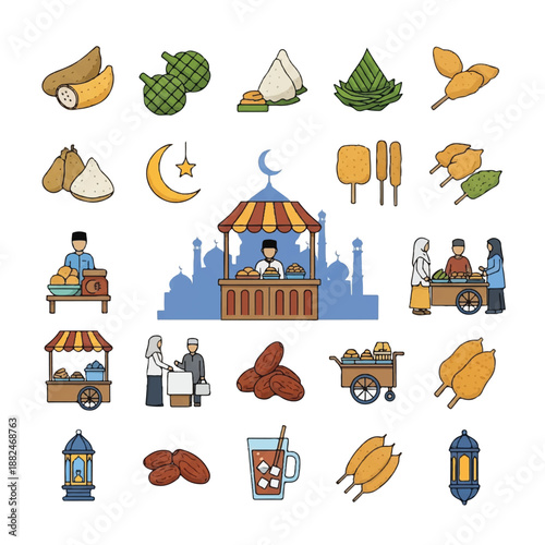 Ramadan Kareem Islamic Illustration Elements Collection.