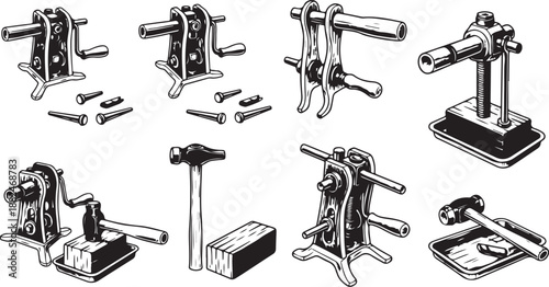 Various Woodworking Clamps and Tools for DIY Projects Displayed