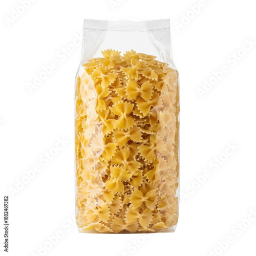 plastic bag filled with farfalle pasta isolated on transparent background