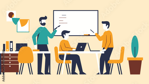 Three Business Professionals Discussing Project Plan.