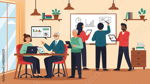 Team Collaboration and Planning in Modern Office.