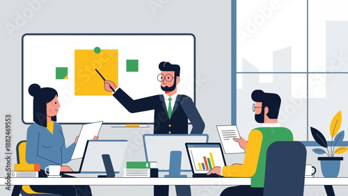 Business Team Meeting with Presentation.