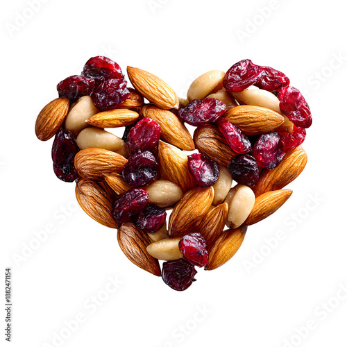 Heart shaped Arrangement of Healthy Almonds and Dried Cranberries