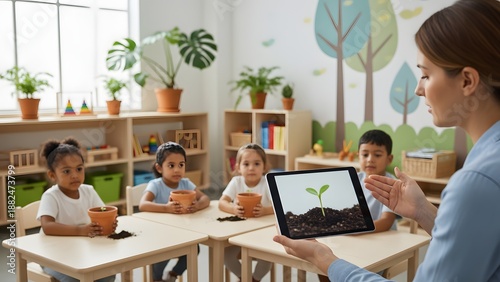 Wallpaper Mural Learning of kids, a teacher mother is giving knowledge to a toddler, Torontodigital.ca