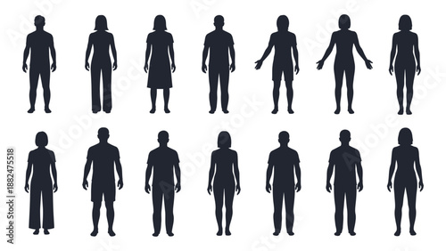 Collection of silhouetted human figures isolated on white background, Vector