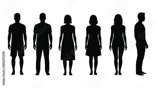 Silhouettes of various individuals isolated on white background, Vector