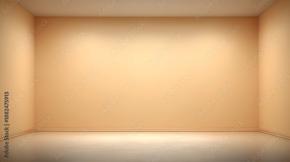 Fototapeta premium Empty Minimalist Interior Studio Room With Smooth Peach Walls And Soft Floor Lighting