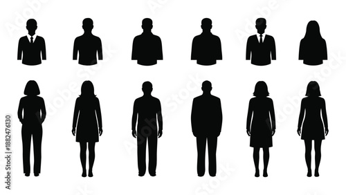 Silhouettes of people in various poses isolated on white background, Vector