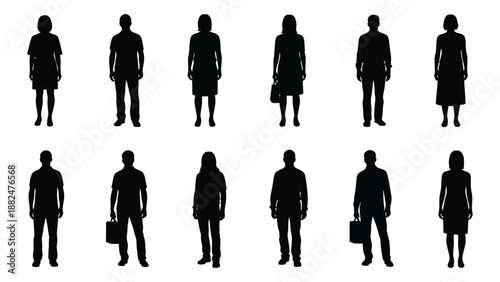 Silhouettes of various professionals isolated on white background, Vector