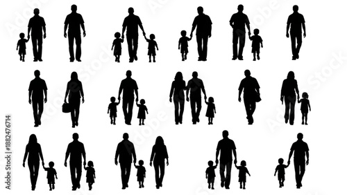 Dynamic Collection of Family Silhouettes Portraying Parents and Children, Emphasizing Connection, Growth, and Shared Journey