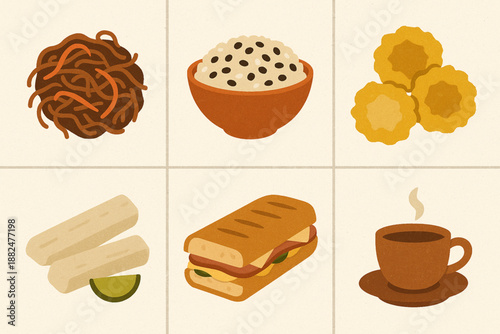 Cuban Cuisine Icon Set Flat Vector Illustration