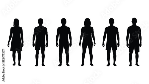 Silhouettes of various figures isolated on white background, Vector