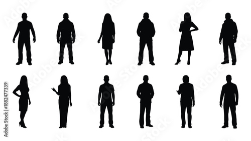 Silhouettes of diverse individuals isolated on white background, Vector