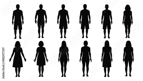 Collection of silhouetted human figures isolated on white background, Vector