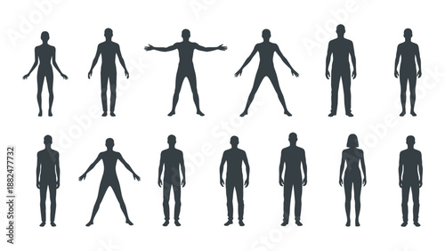 Collection of silhouetted human figures isolated on white background, Vector