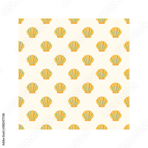 Seamless Vector Pattern with Flat Scallop Seashells on Cream