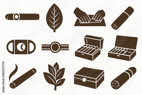Cuban Cigar Culture Icon Set Vector Illustration