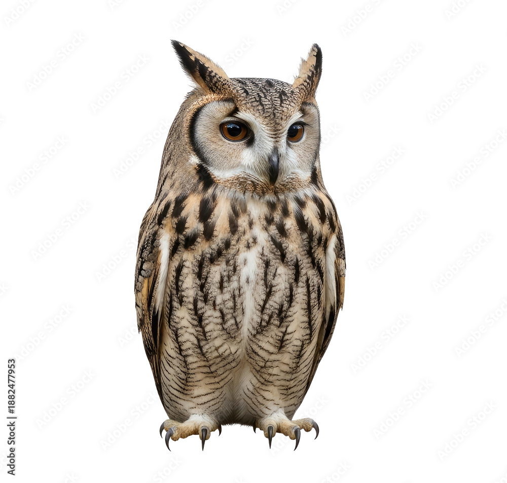 Obraz premium A long-eared owl perched on a branch png transparent