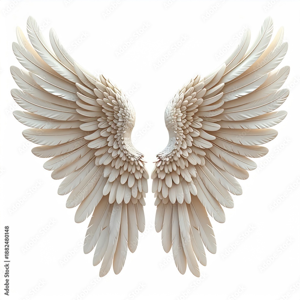 Fototapeta premium White, symmetrical feathered wings, on a blank backdrop