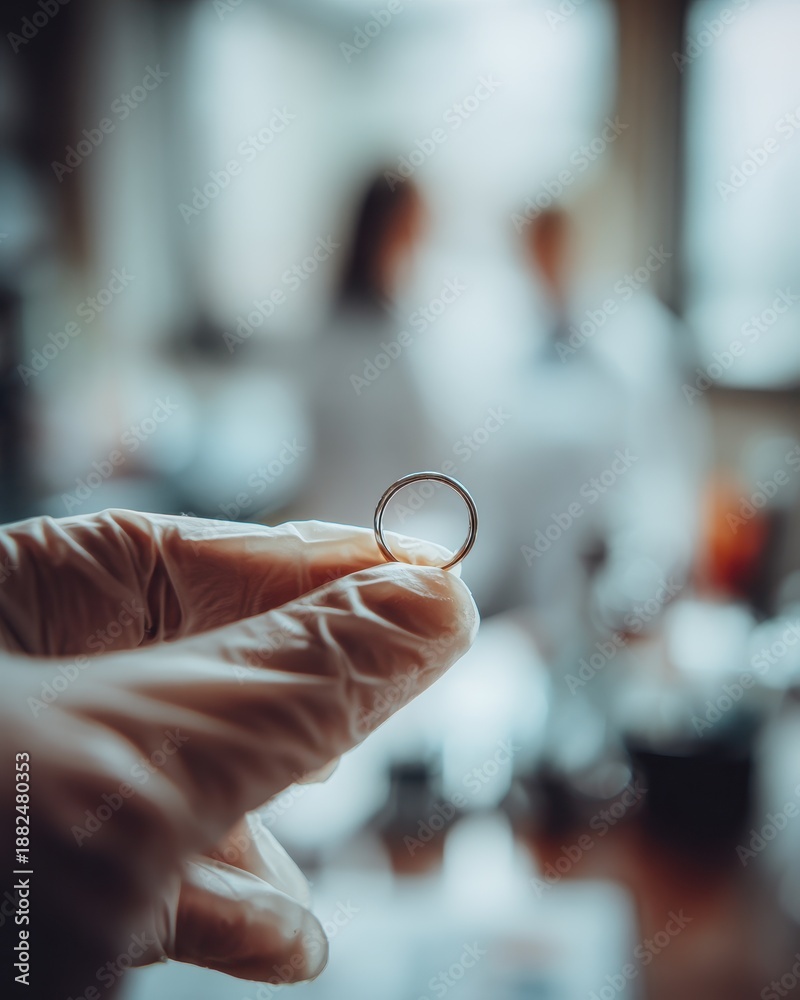 custom made wallpaper toronto digitalForensic Expert Examines Ring Evidence with Gloved Hand in Laboratory, Blurred Background of Researchers.