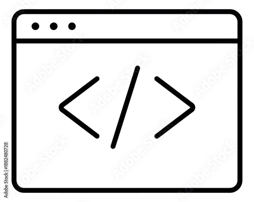 Minimal line art illustration of a browser window depicting coding for web development projects