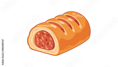 Sausage Roll with Red Filling Inside.