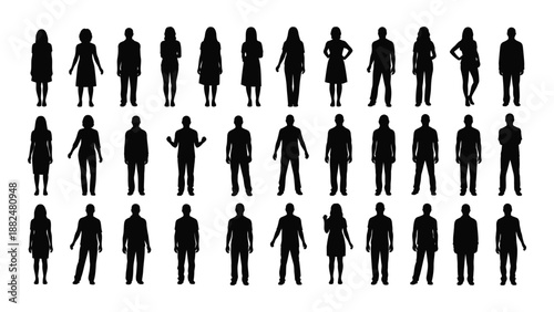Collection of silhouetted human figures isolated on white background, Vector