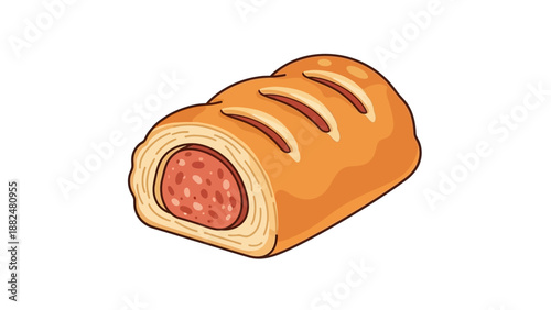 Sausage Roll Illustration with Meat Filling.