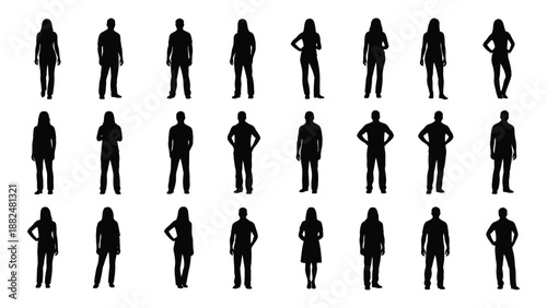 Silhouettes of diverse individuals isolated on white background, Vector