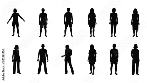 Silhouettes of various people isolated on white background, Vector