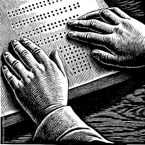 World Braille Day Concept with Hands Reading Braille Text, Accessibility and Inclusion Illustration