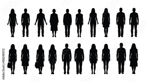 Silhouettes of various people isolated on white background, Vector