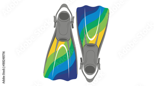 A colorful illustration of flippers with a vibrant design on a white background for diving.