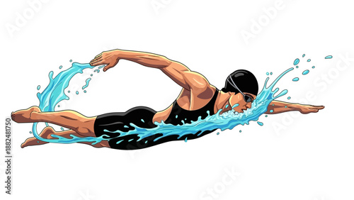 Athlete swims fast in water with dynamic movement and speed