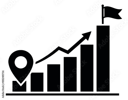 Vector illustration of business progress depicting an upward trend towards a strategic goal and specific destination for financial planning and marketing success