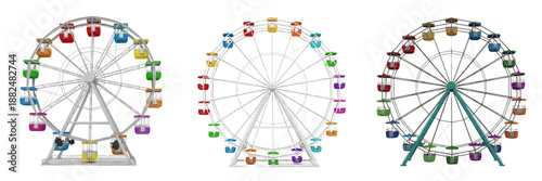 Fotografía Set of colorful Ferris wheels isolated on white background,