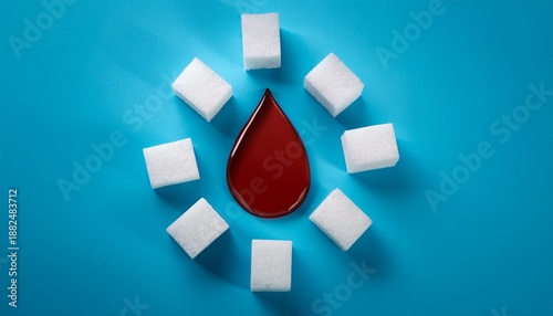 Sugar Cubes Falling Around A Drop Of Blood On A Blue Background