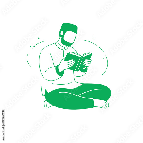 Man sitting cross-legged reading a book in a relaxed environment from a top viewpoint