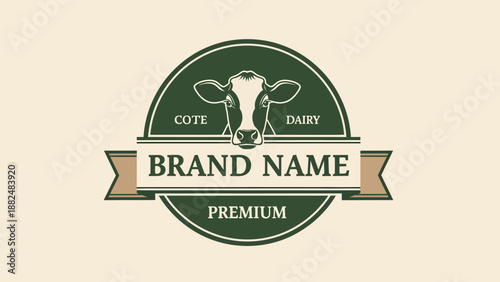 Vintage Dairy Farm Logo with Cow Head Illustration.