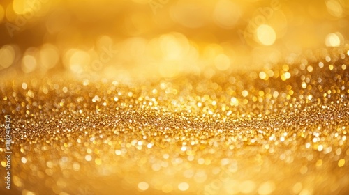 Golden glitter texture with shiny particles on gold background