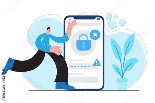 Flat illustration of mobile app security showing secure login protection on smartphone screen. Concept of digital privacy, cybersecurity, data protection and safe authentication